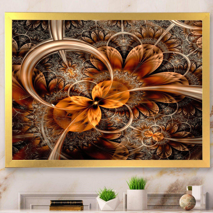 Dark Orange Fractal Flower - Modern Canvas Wall Art