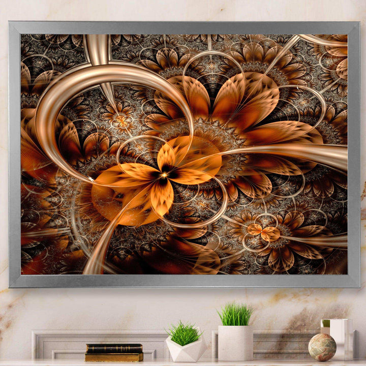 Dark Orange Fractal Flower - Modern Canvas Wall Art