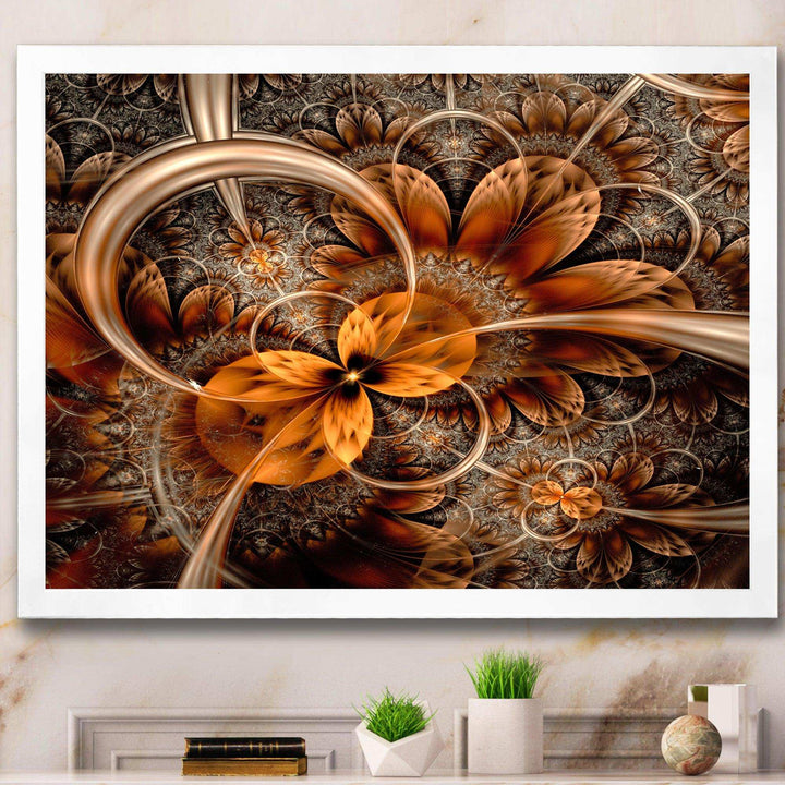 Dark Orange Fractal Flower - Modern Canvas Wall Art