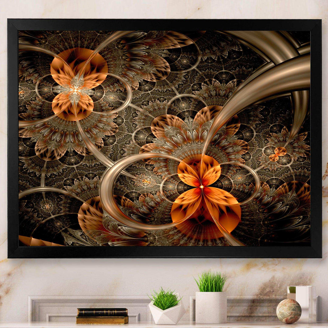 Dark Orange Symmetrical Flower - Modern Wall Art Prints
