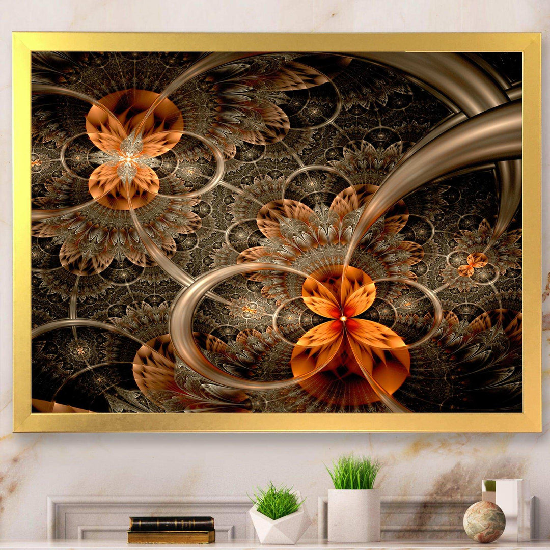 Dark Orange Symmetrical Flower - Modern Wall Art Prints