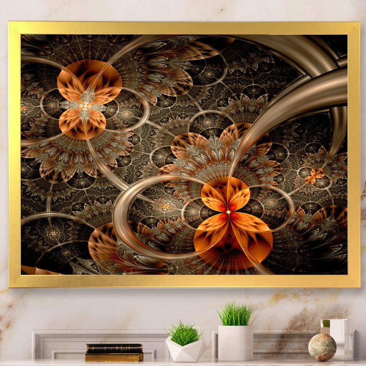 Dark Orange Symmetrical Flower - Modern Wall Art Prints