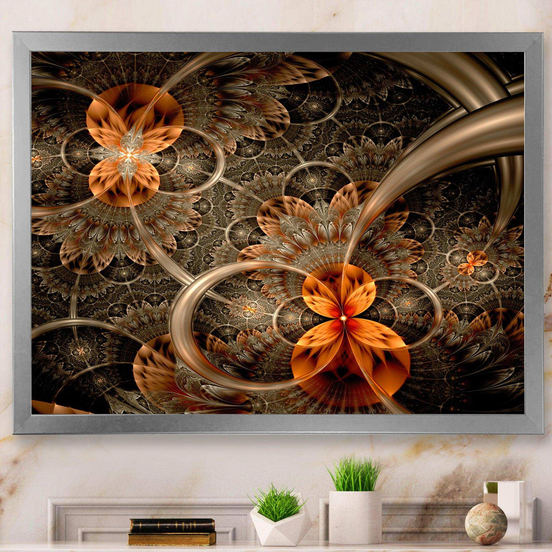 Dark Orange Symmetrical Flower - Modern Wall Art Prints