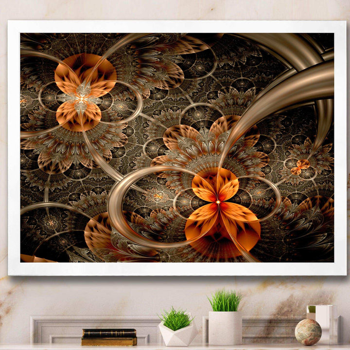 Dark Orange Symmetrical Flower - Modern Wall Art Prints