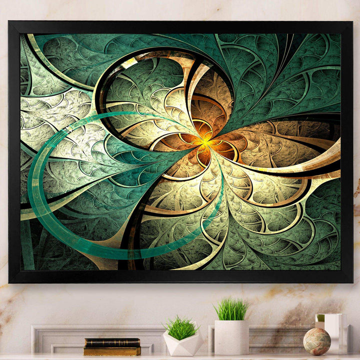 Dark Yellow Green Fractal Flower - Modern Canvas Wall Art