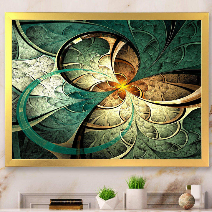 Dark Yellow Green Fractal Flower - Modern Canvas Wall Art