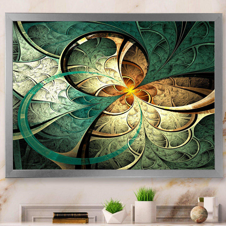 Dark Yellow Green Fractal Flower - Modern Canvas Wall Art