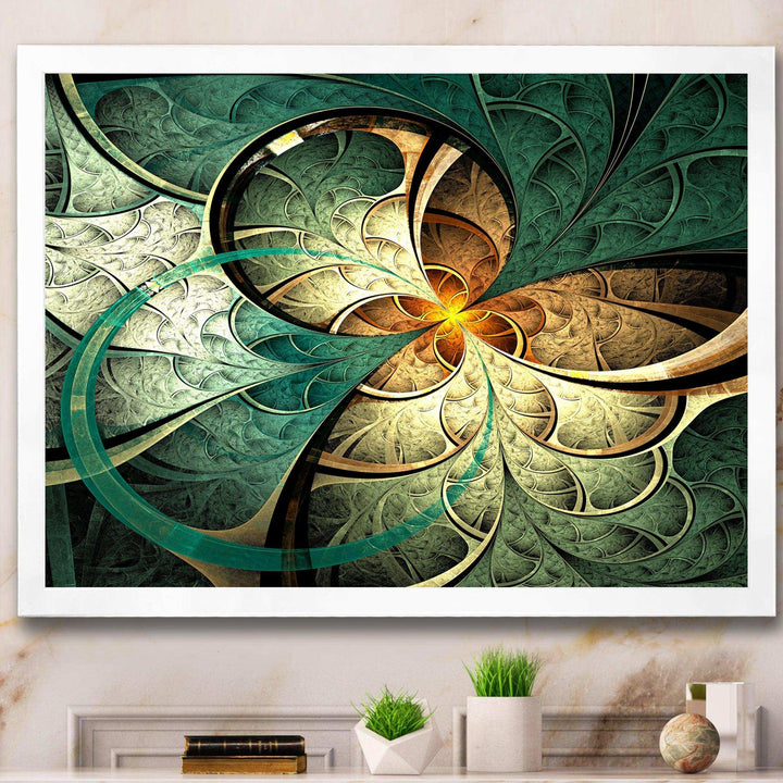 Dark Yellow Green Fractal Flower - Modern Canvas Wall Art