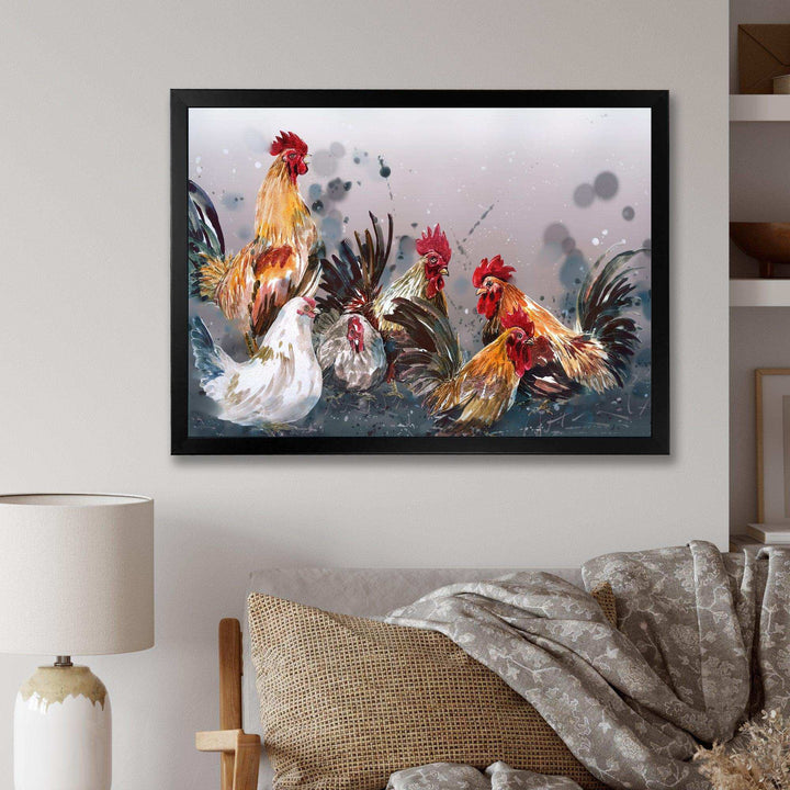 Group of Rooster in Gray Farm background
