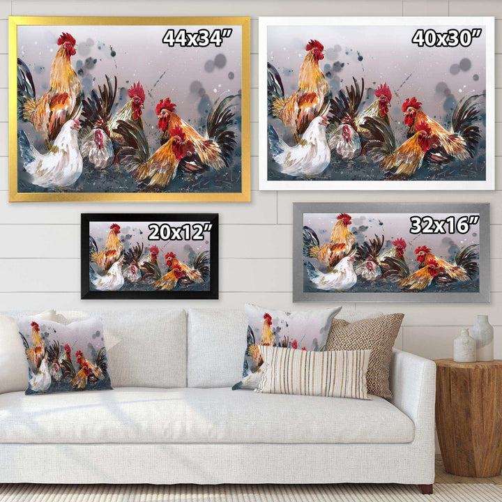Group of Rooster in Gray Farm background