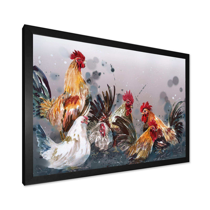 Group of Rooster in Gray Farm background