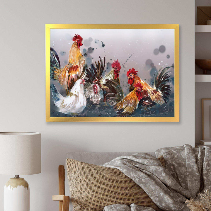 Group of Rooster in Gray Farm background