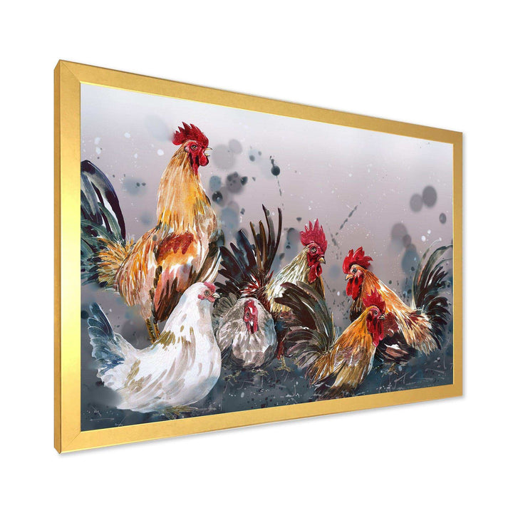 Group of Rooster in Gray Farm background