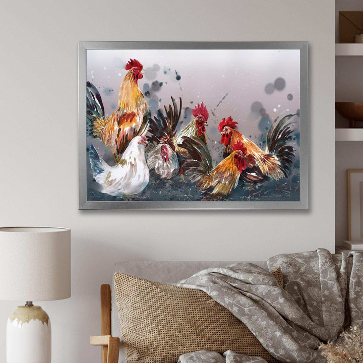 Group of Rooster in Gray Farm background
