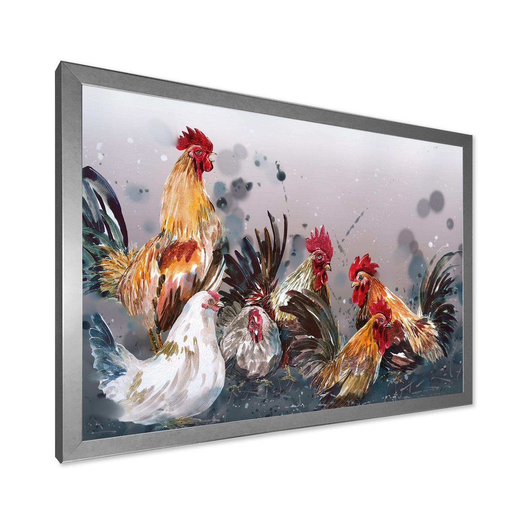 Group of Rooster in Gray Farm background