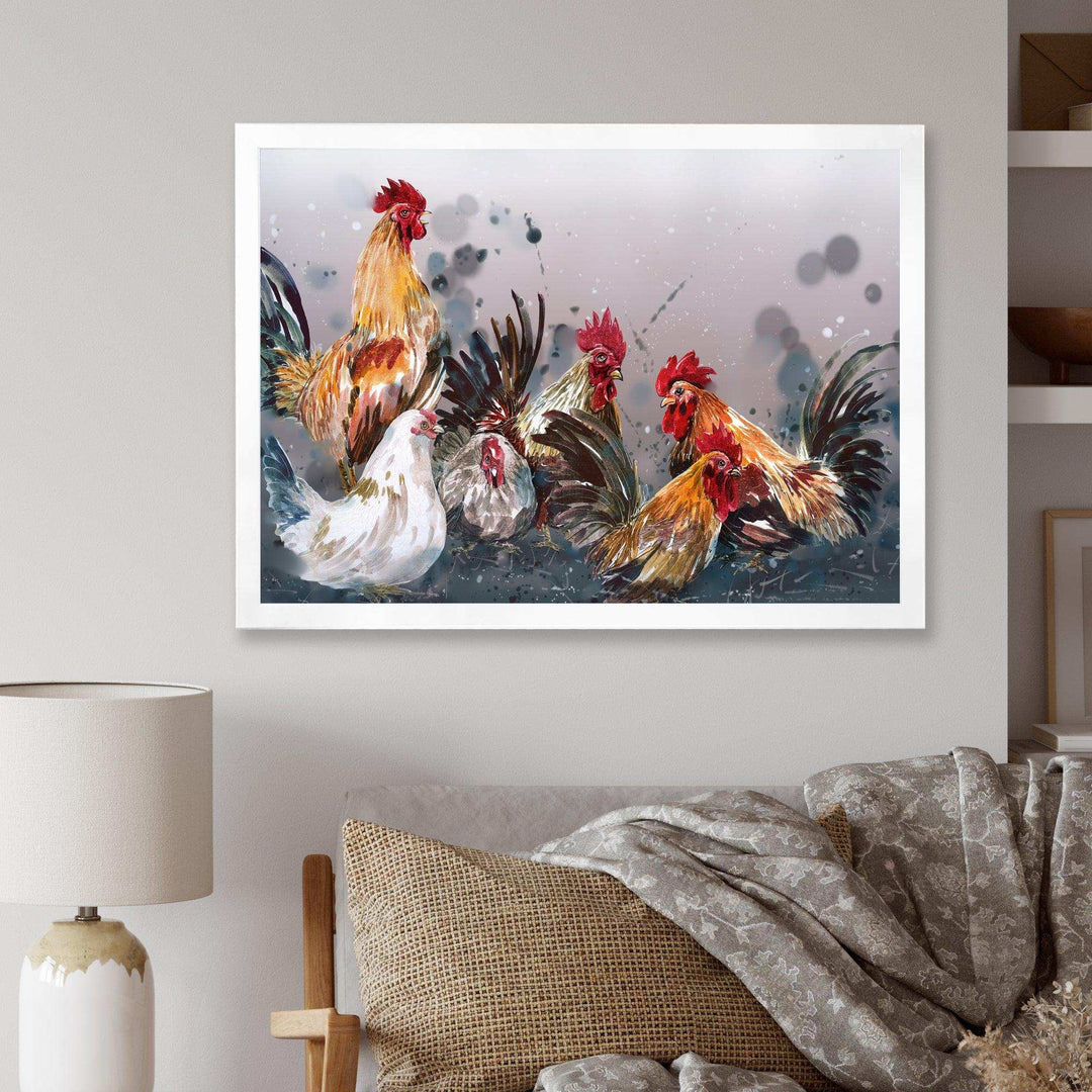 Group of Rooster in Gray Farm background