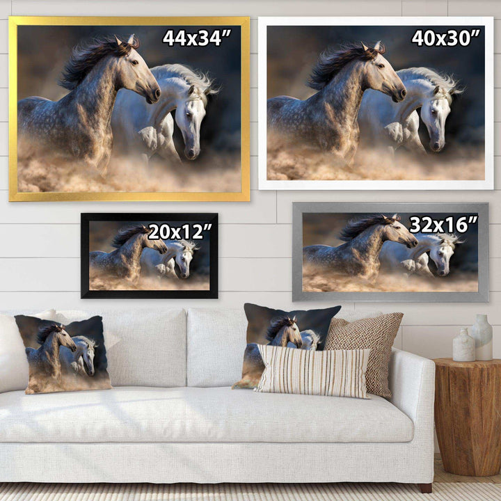 Horses run in dust
