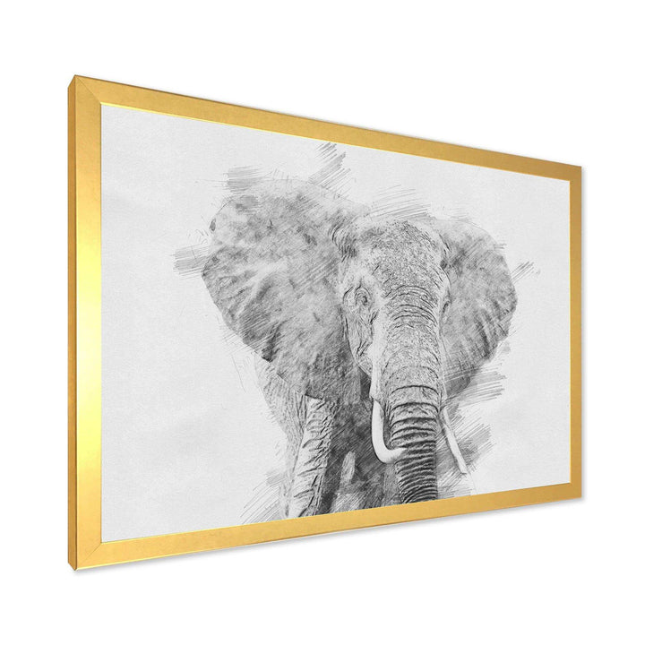 Black and White Elephant Sketch - Traditional Living Room Wall Decor