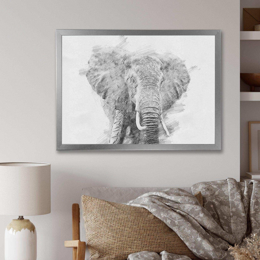 Black and White Elephant Sketch - Traditional Living Room Wall Decor