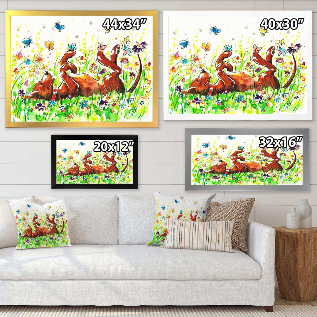 Happy Brown dog with Flowers and Butterfly
