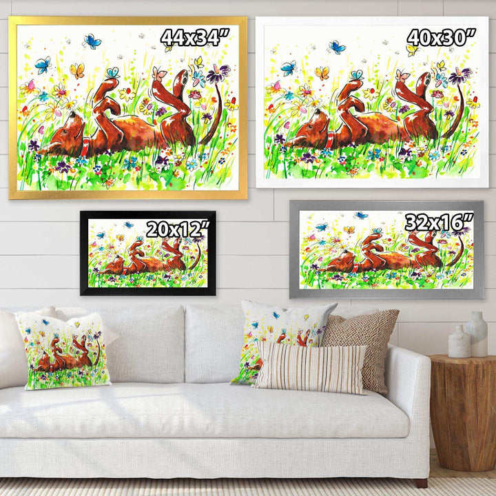 Happy Brown dog with Flowers and Butterfly