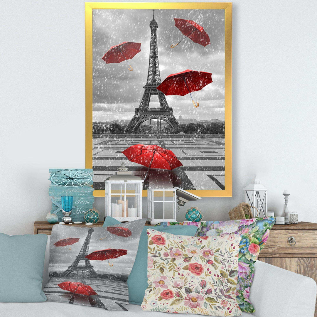 Flying Umbrella with Eiffel Tower
