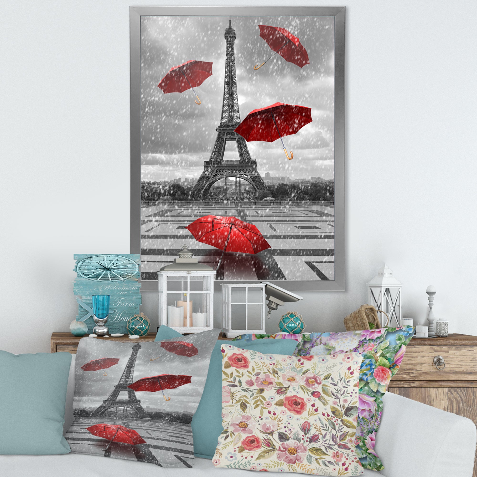 Flying Umbrella with Eiffel Tower