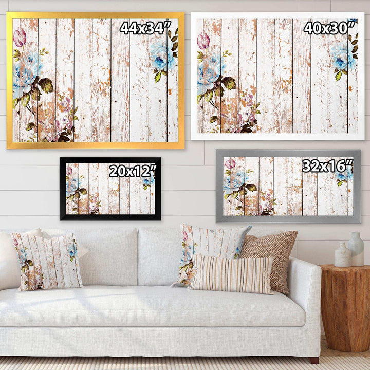 Shabby chic roses on wooden texture - Farmhouse Canvas Wall Art