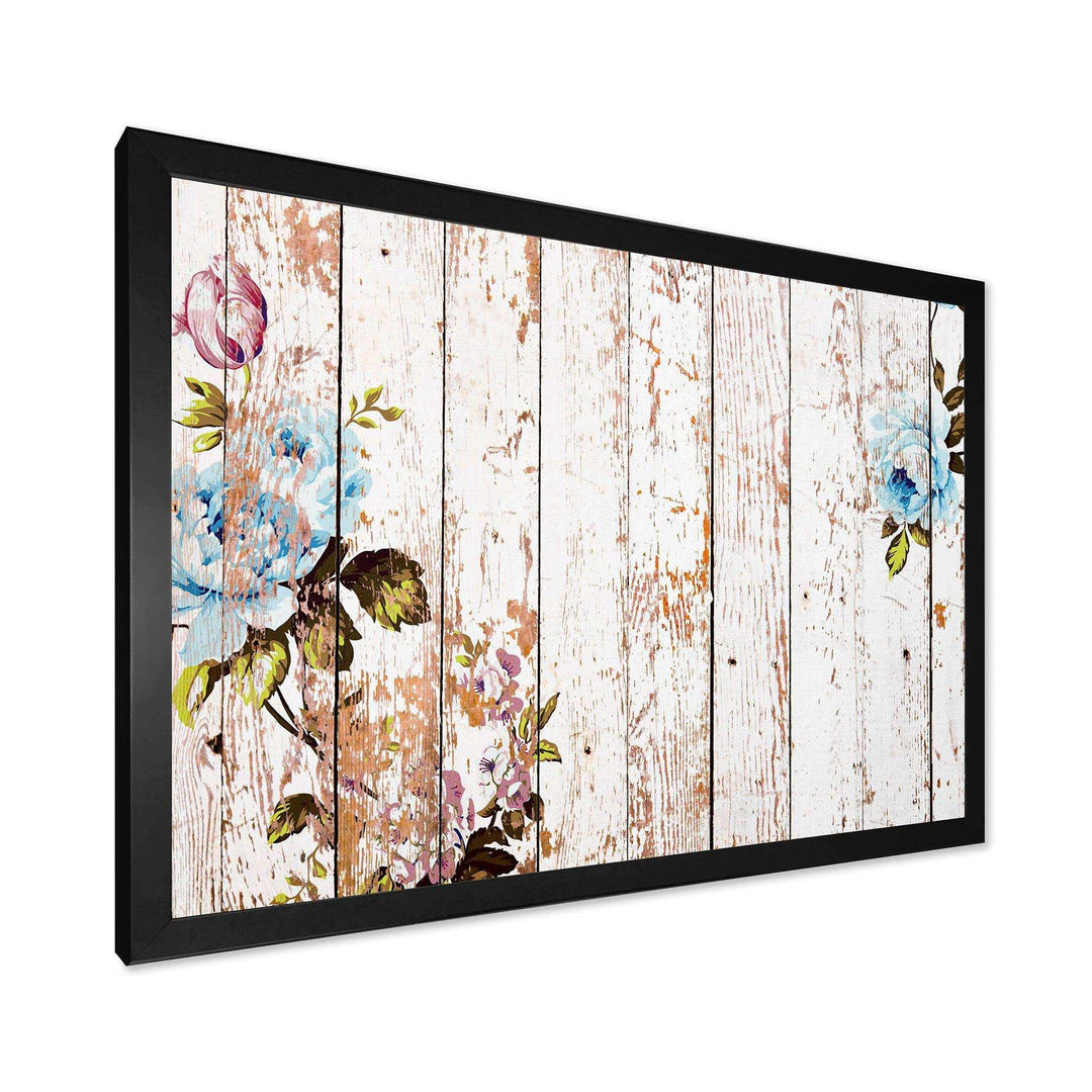 Shabby chic roses on wooden texture - Farmhouse Canvas Wall Art