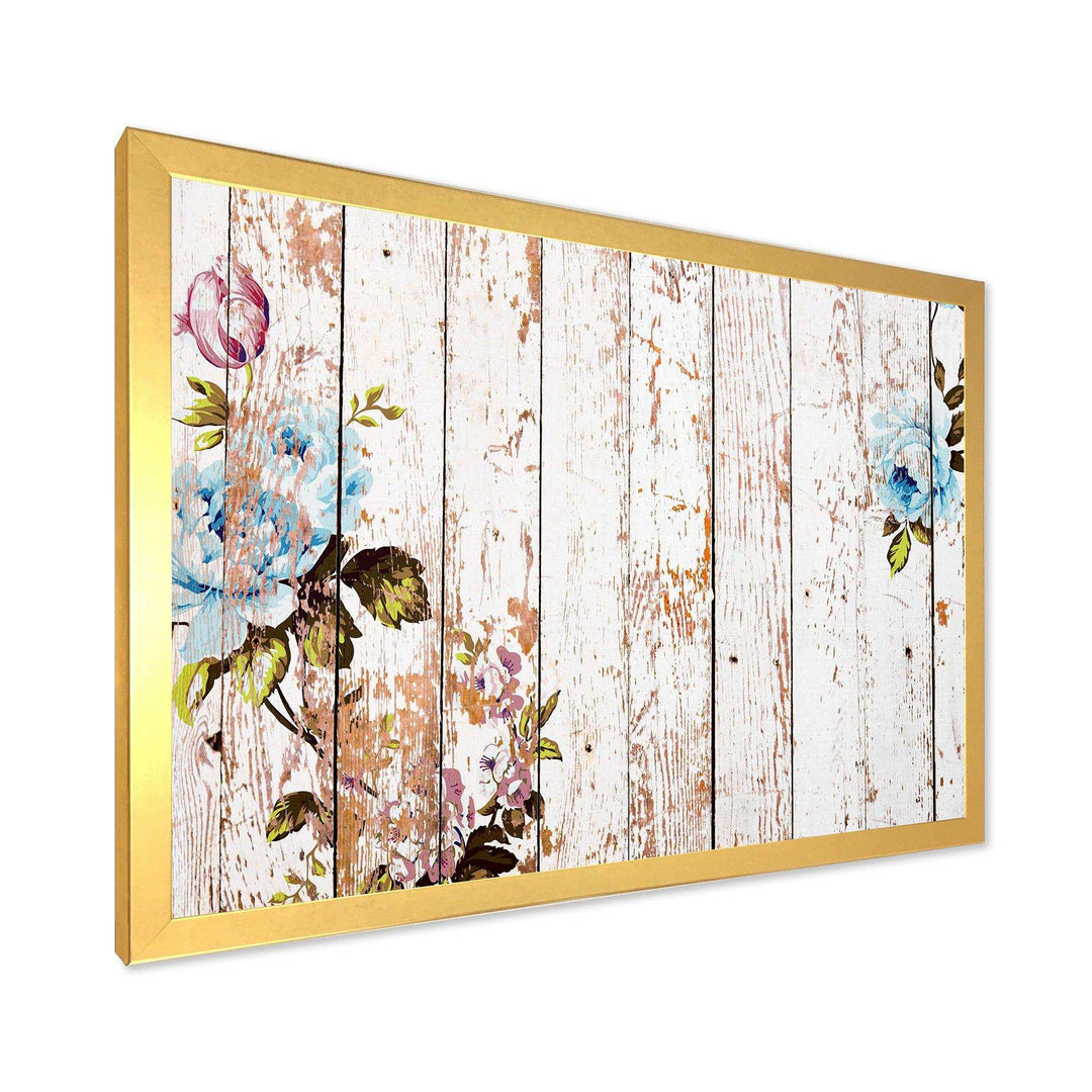 Shabby chic roses on wooden texture - Farmhouse Canvas Wall Art