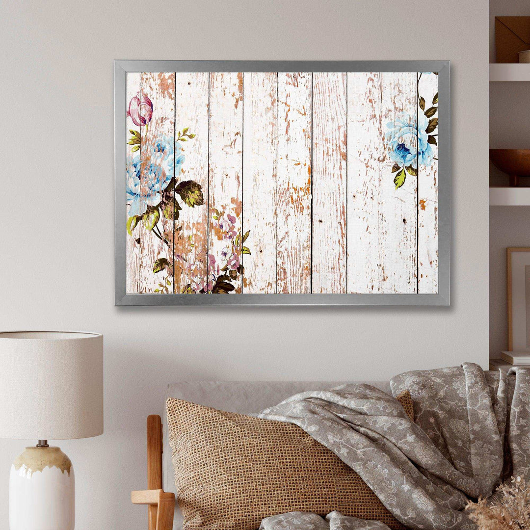 Shabby chic roses on wooden texture - Farmhouse Canvas Wall Art