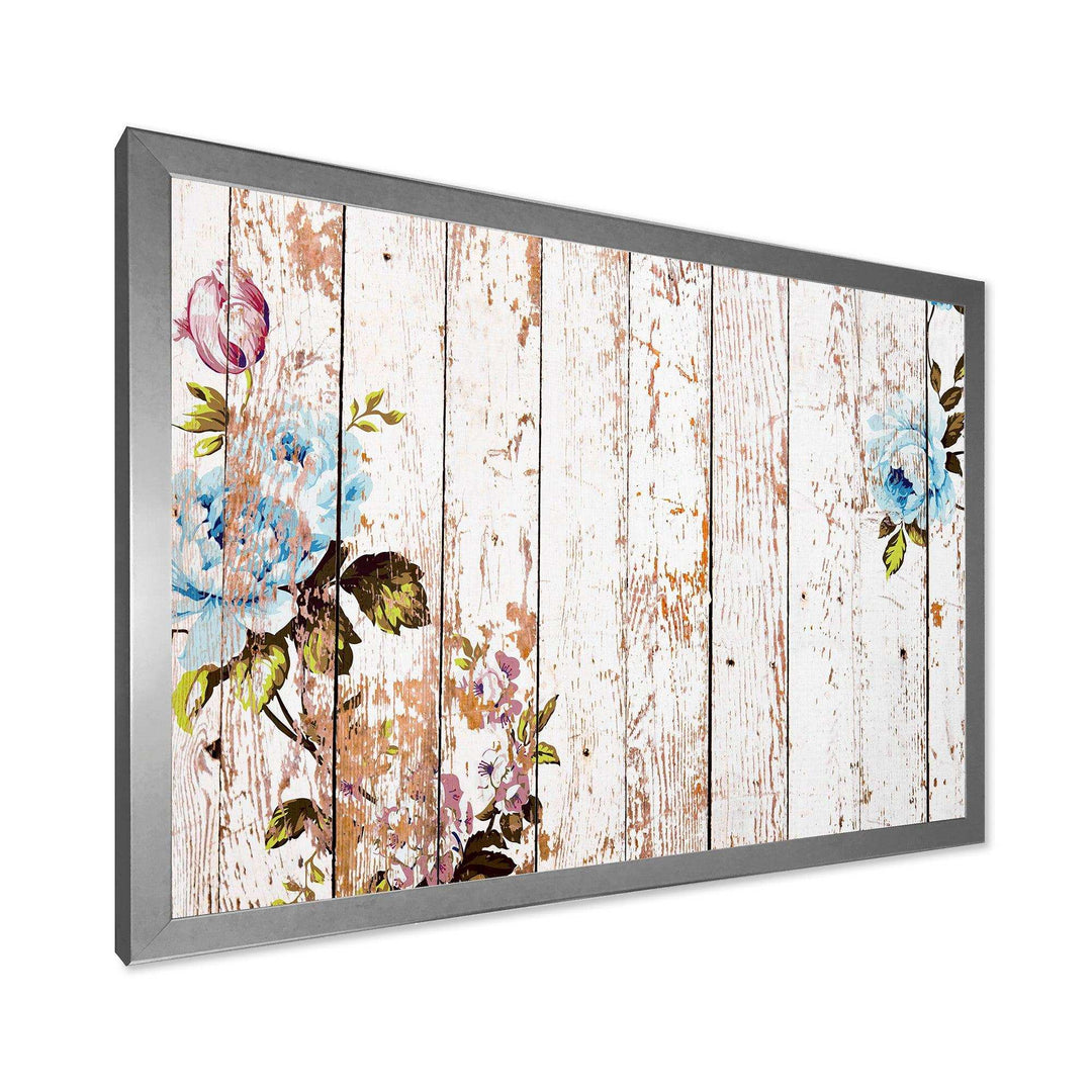 Shabby chic roses on wooden texture - Farmhouse Canvas Wall Art