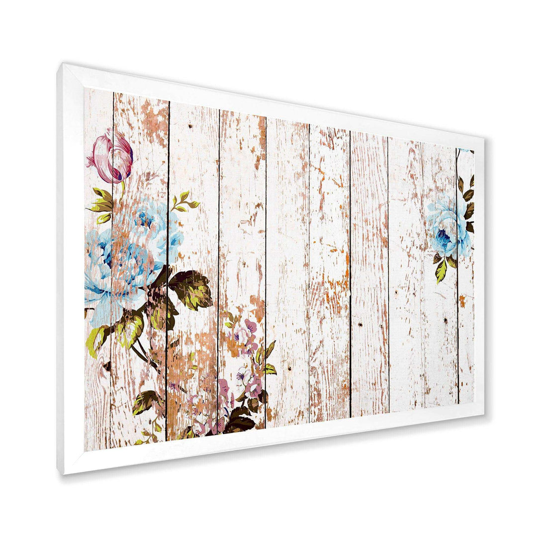 Shabby chic roses on wooden texture - Farmhouse Canvas Wall Art