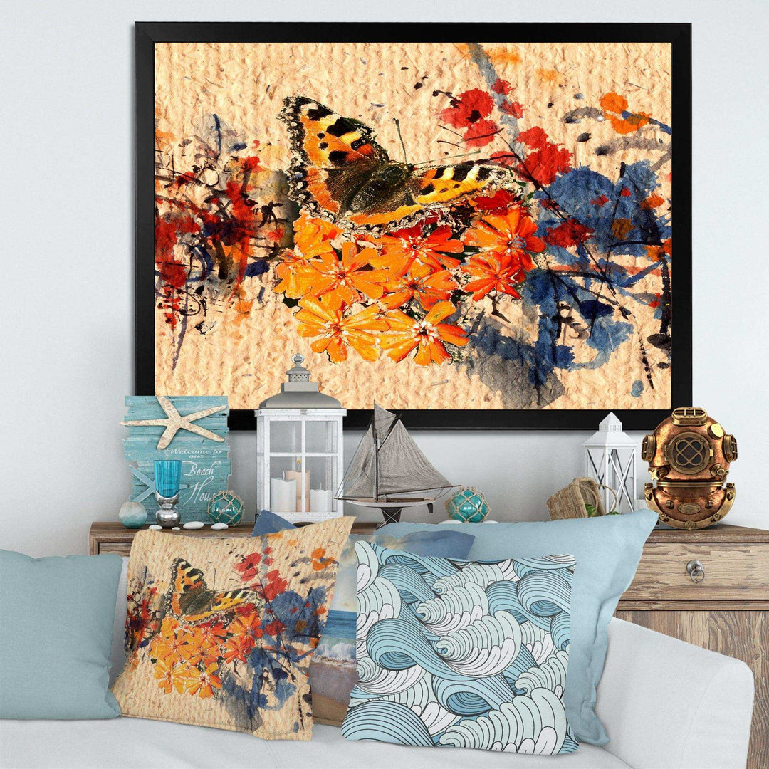 Orange Buttlerfly in Watercolor Painting - Floral Wall Art Prints