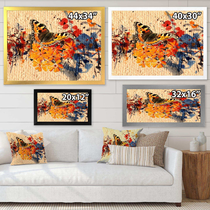 Orange Buttlerfly in Watercolor Painting - Floral Wall Art Prints