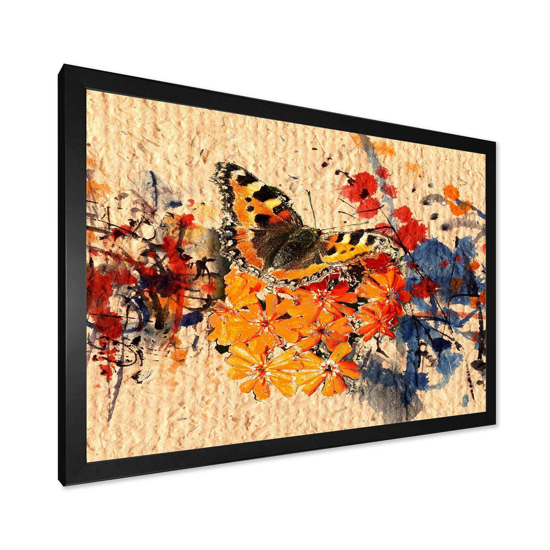 Orange Buttlerfly in Watercolor Painting - Floral Wall Art Prints