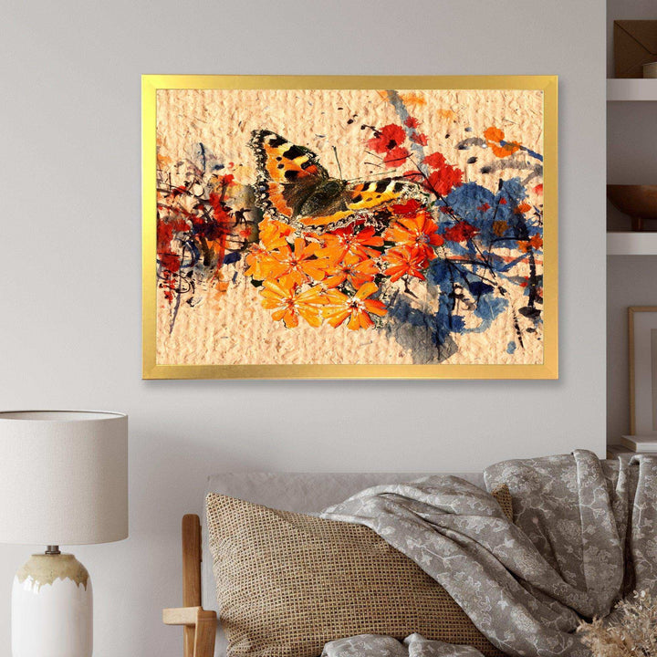 Orange Buttlerfly in Watercolor Painting - Floral Wall Art Prints