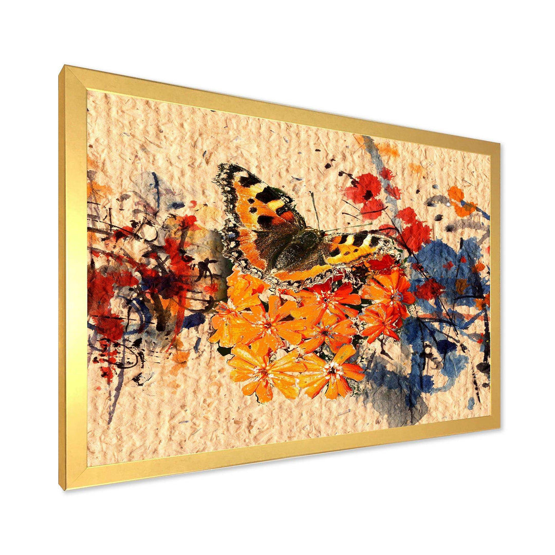Orange Buttlerfly in Watercolor Painting - Floral Wall Art Prints