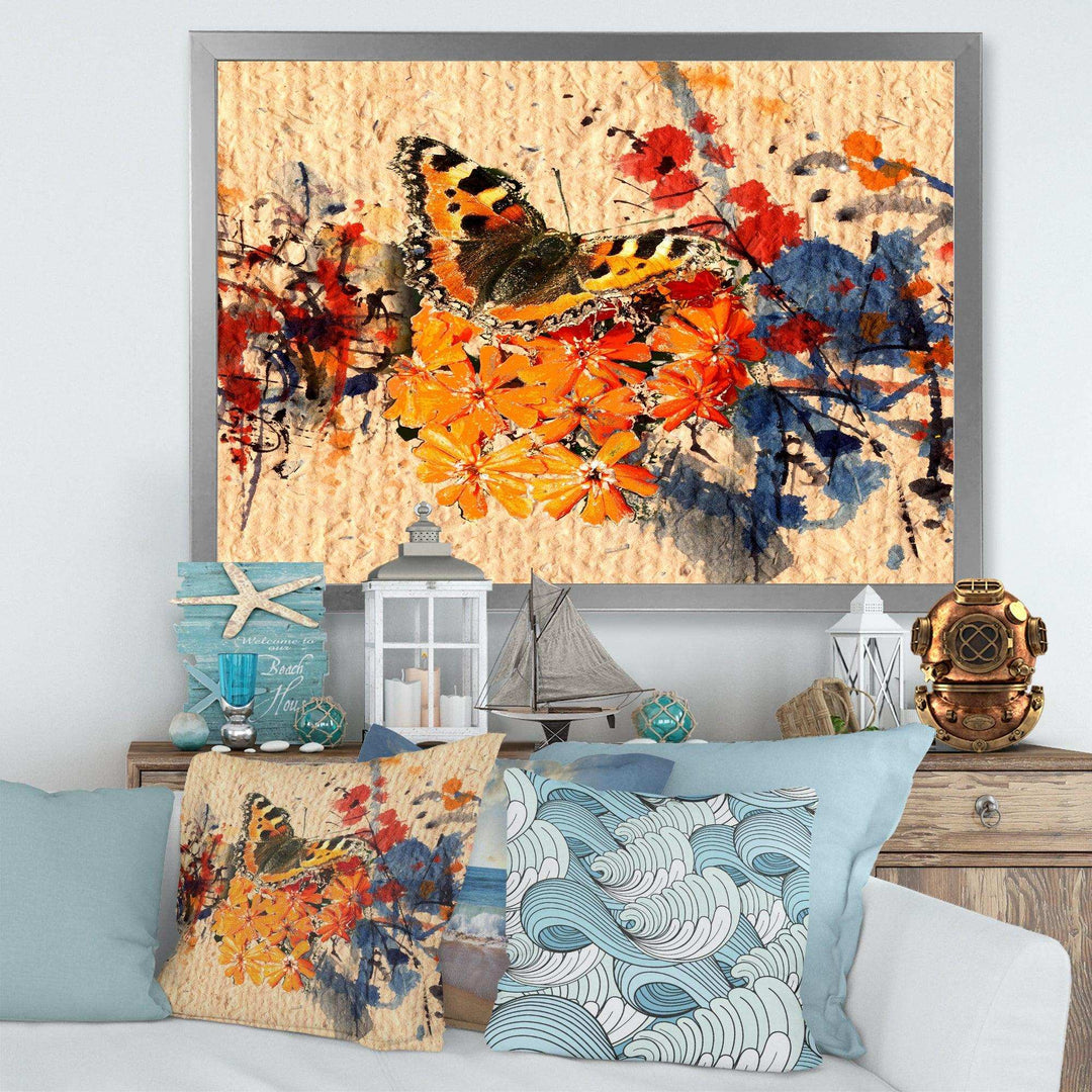 Orange Buttlerfly in Watercolor Painting - Floral Wall Art Prints
