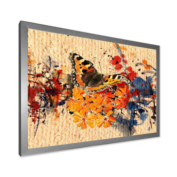 Orange Buttlerfly in Watercolor Painting - Floral Wall Art Prints