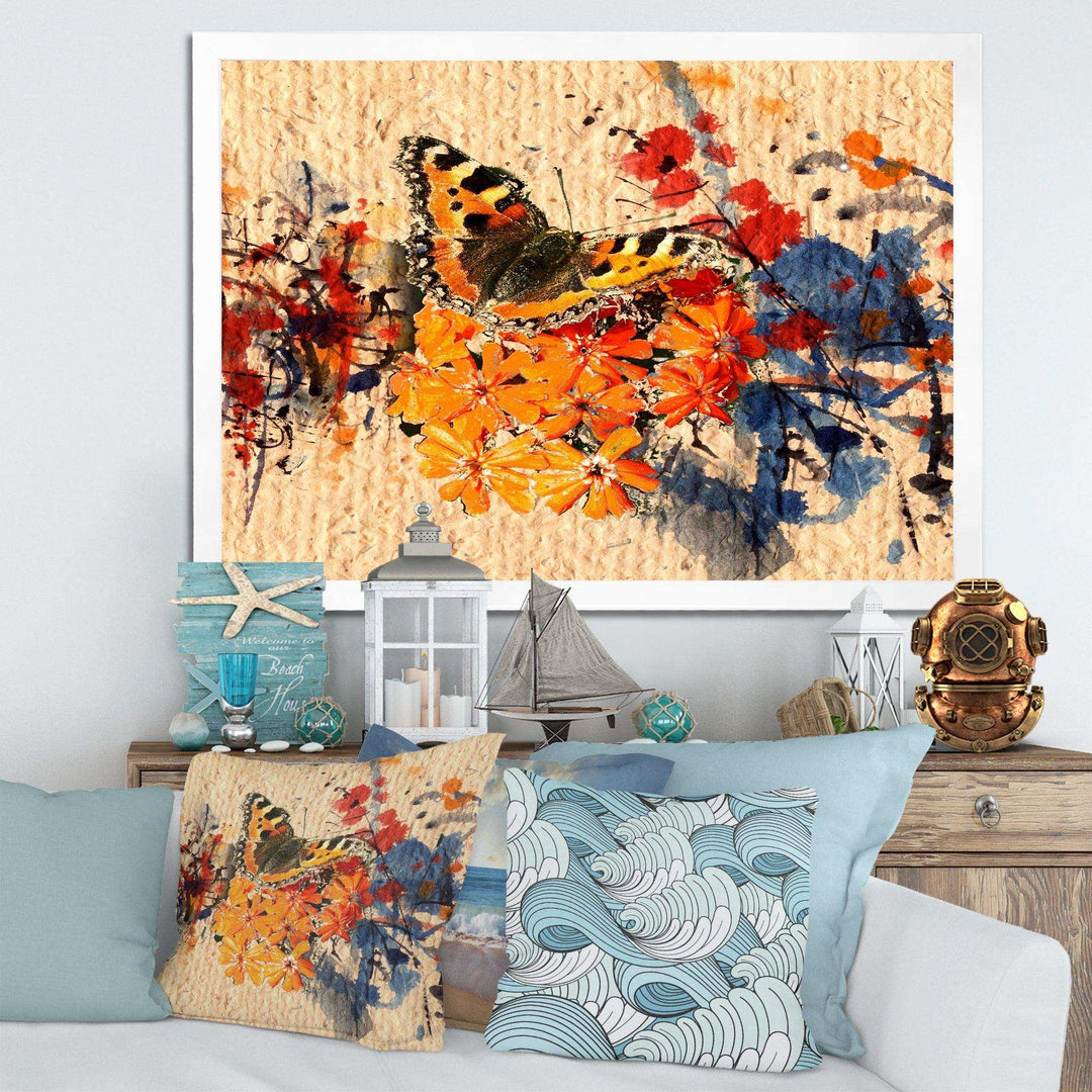 Orange Buttlerfly in Watercolor Painting - Floral Wall Art Prints