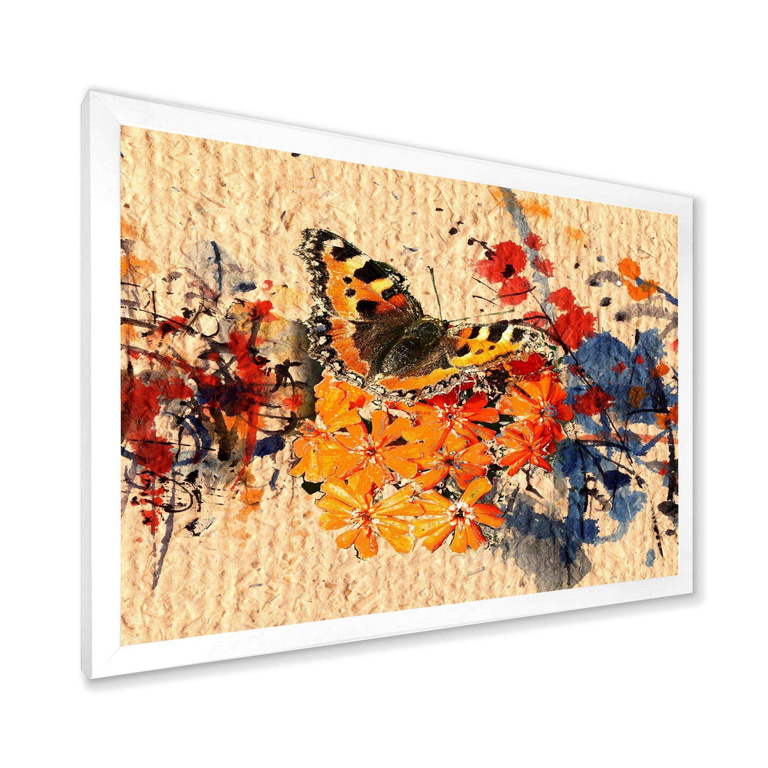 Orange Buttlerfly in Watercolor Painting - Floral Wall Art Prints