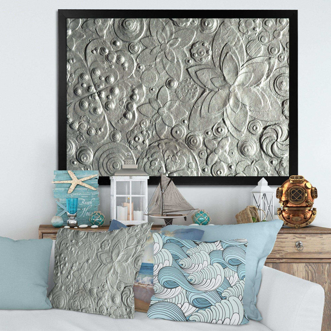Silver flower embossing - Floral Living Room Wall Decor