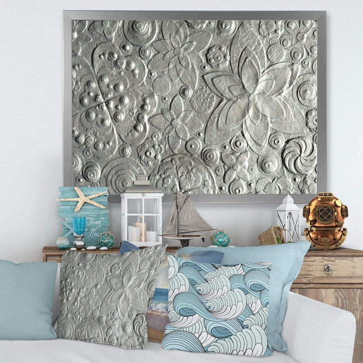 Silver flower embossing - Floral Living Room Wall Decor