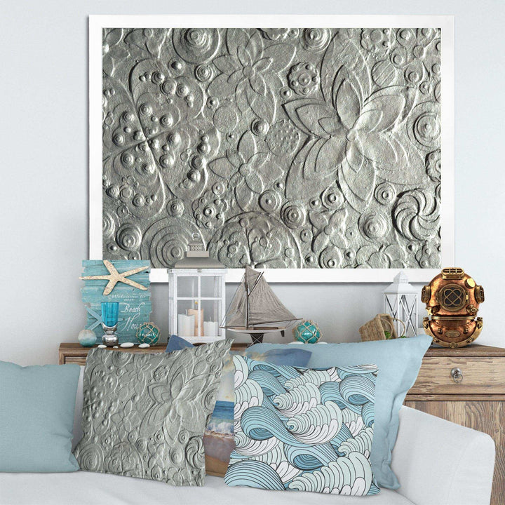 Silver flower embossing - Floral Living Room Wall Decor