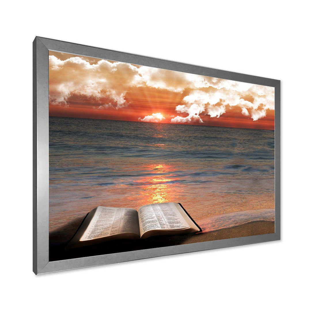Open Bible in Cloudy Sunset