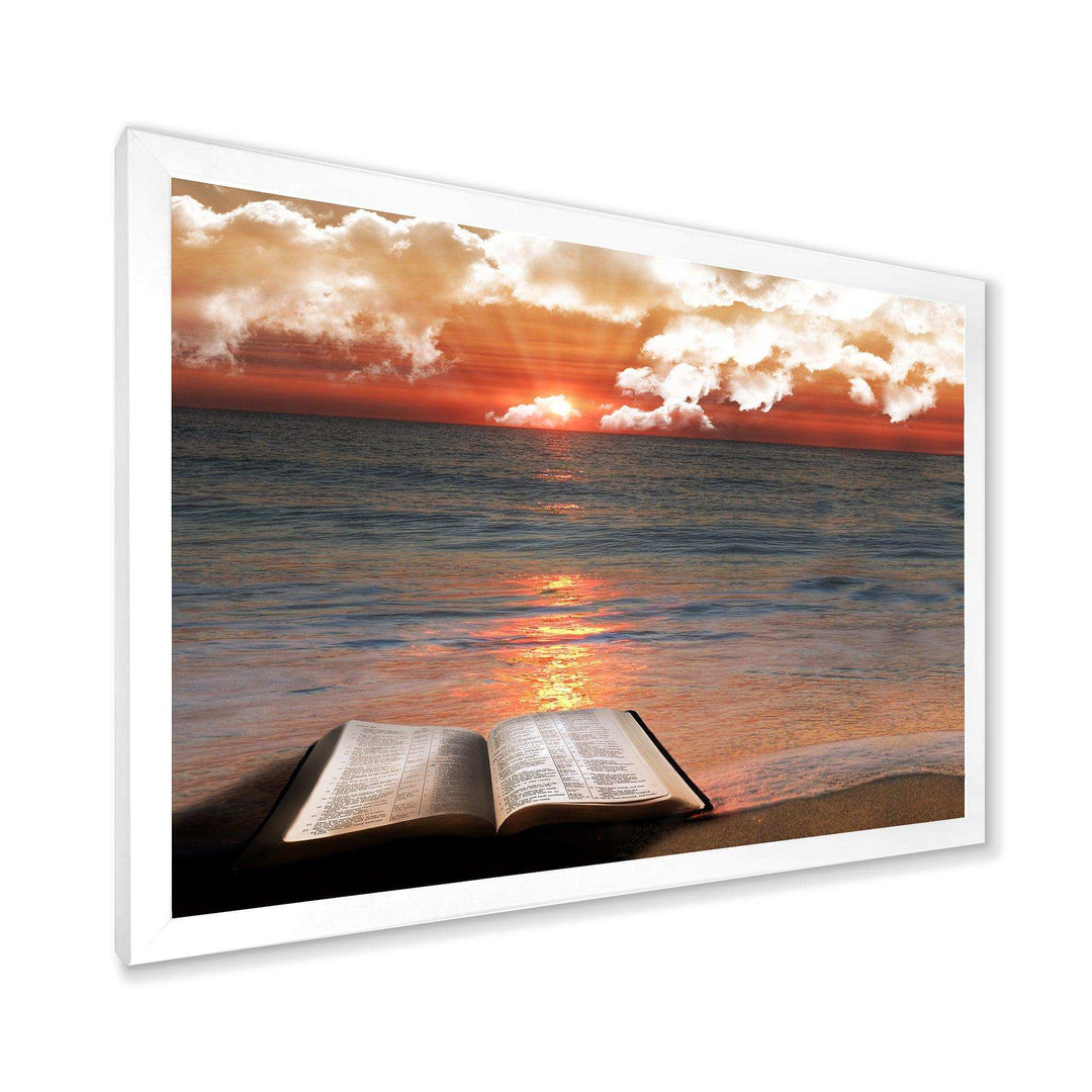 Open Bible in Cloudy Sunset