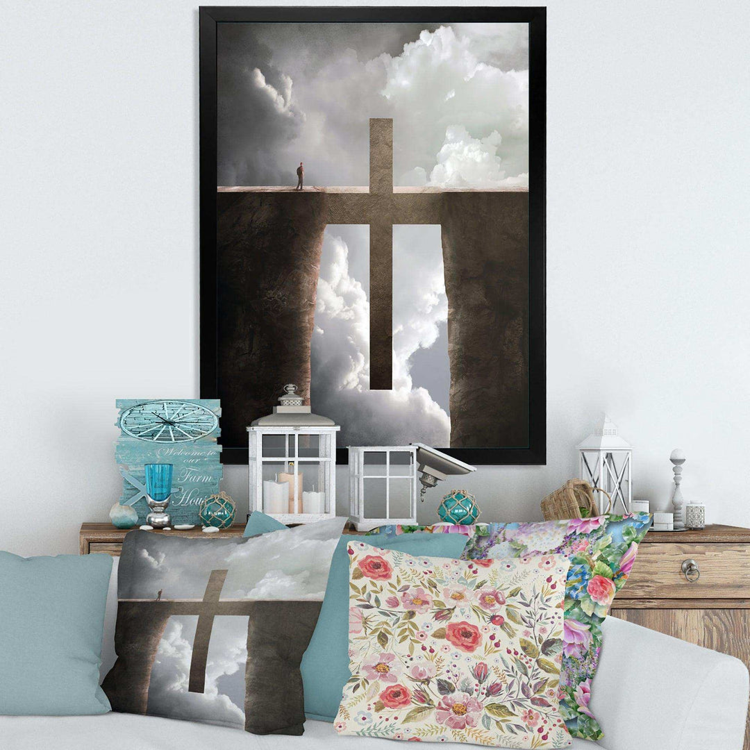 Big Cross between Two Cliffs - Landscapes Spiritual Religious Wall Art Print