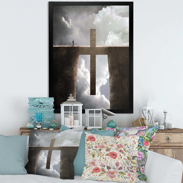 Big Cross between Two Cliffs - Landscapes Spiritual Religious Wall Art Print