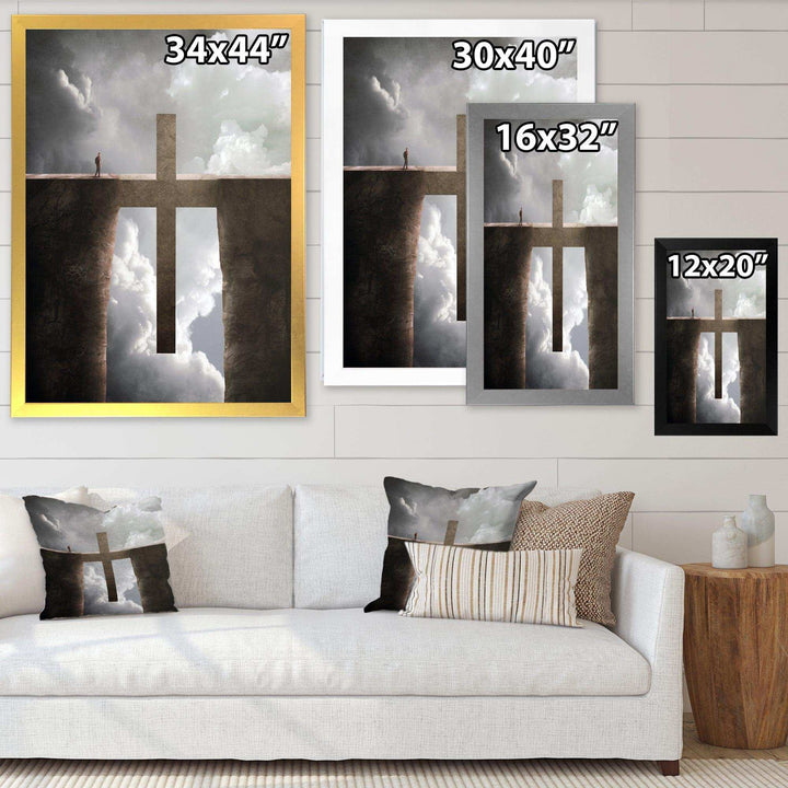 Big Cross between Two Cliffs - Landscapes Spiritual Religious Wall Art Print